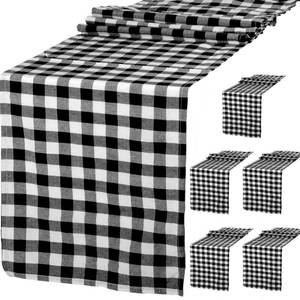 lot 2317 image: 6 Pack Buffalo Check Collection, 14x108inch Buffalo Plaid Table Runner Black and White Buffalo Check Classic Farmhouse Wedding Table Runner for Thanksgiving Christmas Decorations