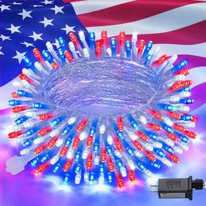 lot 2325 image: JMEXSUSS Red White and Blue Lights Clear Wire, 66 Ft 200 LED 4th of July Decorations String Lights Plug in, Christmas Light for Independence Day Celebration Party Memorial Day Patriotic Holidays Decor