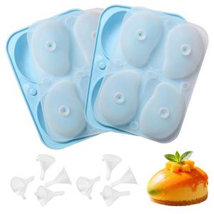 lot 2327 image: 2 Pack 3D Mango Silicone Mold - 8 Cavity Fruit Pudding Mold for Homemade Cake, Jelly, Mousse, Perfect for Home Kitchen, Family Gatherings & Holiday Baking DIY Projects - Includes 8 Bonus Funnels