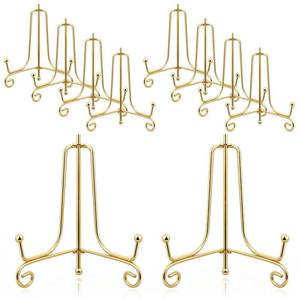 lot 2332 image: Oqqlin 10 Pcs 4 Inch Plate Stands for Display, Gold Iron Small Easels Tabletop Picture Stand Multifunctional Foldable Display Stands for Plates, Pictures,Photos, Cards, Books, Frames, Paintings