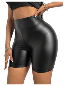 lot 2334 image: WDIRARA Womens Pu Leather High Waisted Leggings Tummy Control Yoga Biker Shorts Black Medium