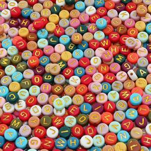 lot 2339 image: Amaney 1000pcs 4x7mm Round Letter Beads Colorful Acrylic with Gold Letter Alphabet for Jewelry Making