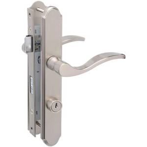 lot 2366 image: Wright Products - Serenade Mortise Keyed Lever Mount Latch with Deadbolt for Screen and Storm Doors, Satin Nickel