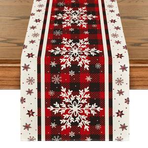 lot 2370 image: Artoid Mode Buffalo Plaid Snowflakes Christmas Table Runner, Seasonal Winter Kitchen Dining Table Decoration for Home Party Decor 13x72 Inch
