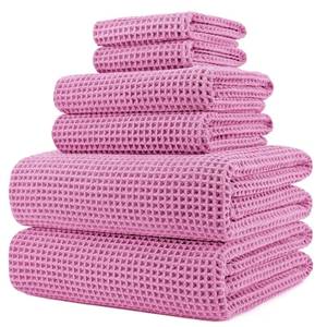 lot 2373 image: POLYTE 430 GSM Microfiber Quick Dry Lint Free Oversize Bath Towel Set, 6 Piece (Waffle Weave)