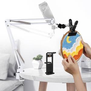 lot 2386 image: White Adjustable Embroidery Hoops Stand for Hand Work,3-in-1 HoopTabletPhone Holder Desk Stand,Cross Stitch Frame Holder with 360° Rotation,Needlework Frame Stand