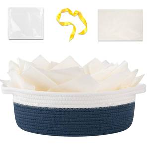 lot 2409 image: OIAHOMY Gift Basket Empty with Handle, 12x 8x 5 Small Woven Basket with Gift Bag, Ribbon and Wrap Tissue Paper, Dog Toy Storage for Organizing - Blue & White