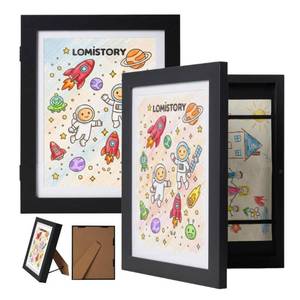 lot 3322 image: LOMISTORY Kids Art Frame 2 Pack - Front Opening Letter Size (8.5 x 11) Frame with Storage, Holds Up to 100 Artwork Pieces, Wall or Tabletop Display