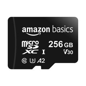 lot 4243 image: Amazon Basics microSDXC Memory Card with Full Size Adapter, A2, U3, Read Speed up to 100 MBs, 256GB, Black