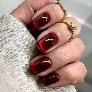 lot 4244 image: Wine Red Press on Nails Short Square Fake Nails Ombre Glitter False Nails Glossy Full Cover Acrylic Glue on Nail Red Nail Press ons for Women Girls Manicure 24Pcs