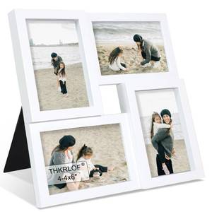 lot 4248 image: THKRLOF 4x6 Picture Frames Collage 1 Pack, 4 Opening Multi Family Photo Collage Frames with Real Glass for Wall Hanging or Tabletop, White