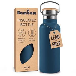 lot 4250 image: Bambaw 24 oz Stainless Steel Water Bottle, Insulated Metal Water Bottle Wide Mouth, Great for Hiking & Travel, With Handle Easy to Carry, Rust-Resistant & Durable (Aegean Blue)