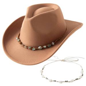 lot 4256 image: Jastore Western Cowboy Hat for Kids Girl Boy Classic Fedora Hat Felt Cowgirls Hats with Two Decorative Bands (US, Age, 6 Years, 12 Years, Khaki)