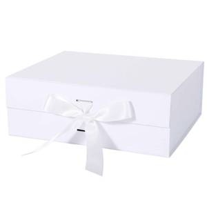 lot 4259 image: LFBOX White Gift Box with Ribbon Magnetic Lids 10.2x9x3.74 in, Christmas Gift Boxes Bridesmaid Groomsman Proposal Boxes, Wedding Storage Box 1 Pack