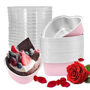 lot 4260 image: EQUNROY 30 Pcs Heart Shaped Cake Pans with Lids, Mini Pink Aluminum Foil Baking Tins 3.4 Oz, Disposable Cupcake Containers for Valentines Day, Mothers Day, Wedding, Party (100ml3.4OZ)