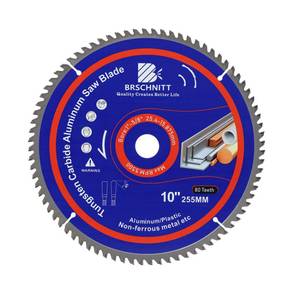 lot 4264 image: BRSCHNITT 10Inch 80Tooth TCG Aluminum and Non-Ferrous Metal Saw Blade - for Cutting Aluminum Plastics and Non Ferrous With1 Arbor and 58 Bore Washer