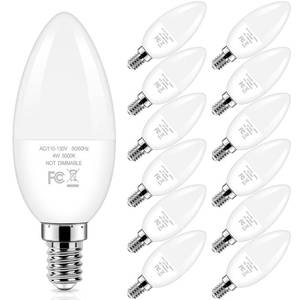 lot 4275 image: Brightever E12 Candelabra LED Light Bulbs 40W Equivalent, 4W Small Candle Light Bulbs Daylight White 5000K, Type B Ceiling Fan Lightbulbs for Chandelier, Table Lamps, Non-Dimmable, Pack of 12