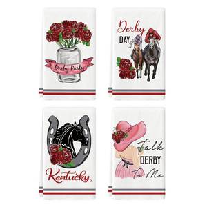 lot 4286 image: Artoid Mode Derby Day Roses Vase Kentucky Kitchen Towels Dish Towels, 18x26 Inch Seasonal Horse Racing Decoration Hand Towels Set of 4