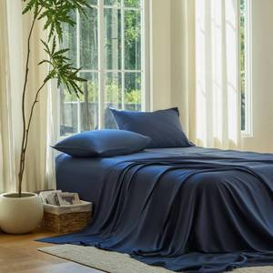 lot 4287 image: DOZ Sheet Set, 100% Viscose derived from Bamboo, Organically Grown, Buttery Soft, Cooling Sheets, High GSM, Deep Pockets - 3 Piece - 2 Pillowcases 1 Fitted Sheet (Sapphire, Full)