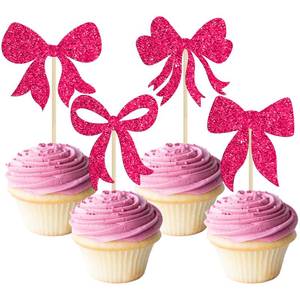lot 4289 image: Gyufise 36Pcs Bow Cupcake Toppers Glitter Bowknot Cupcake Picks Bow Tie Birthday Decorations Princess Bow Cupcake Decorations for Bowknot Theme Baby Shower Birthday Party Supplies Rose Red
