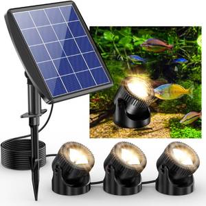 lot 4298 image: POPOSOAP Solar Pond Lights, 3-in-1 Warm White Underwater Pond Lights, IP68 Waterproof LED Landscape Spotlights for for Pond, Garden, Patio, Fountain, Pool, Waterfall Decoration(3 Head Lamp)-P63H