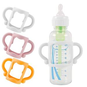lot 4299 image: (3-Pack) Bottle Handles for Dr Brown Baby Bottles with Easy Grip Handles to Hold Their Own Bottle - BPA-Free Soft Silicone (White Pink Orange)