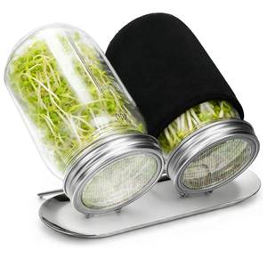 lot 4303 image: Palksky Sprouting Kit with Stainless Steel Screen Sprouting Lids & Glass Mason Jars & Light-Blocking Sleeves, 2Pack Premium Reusable Sprouts Growing Kit for Organic Broccoli Alfalfa Seeds Bean Sprouts