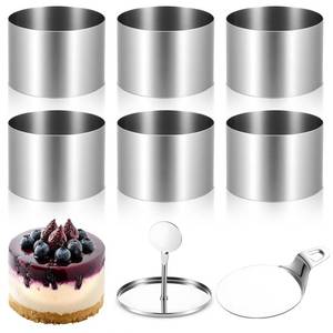 lot 4306 image: Kifmurase 6PCS Seamless Cake Ring Molds, 4 Inch Stainless Steel Round Cake Cutter with 1 Pusher and 1 Lifter, Dessert Mousse Molds Baking Essentials for Pastry Cookies Food Plating Cheesecake