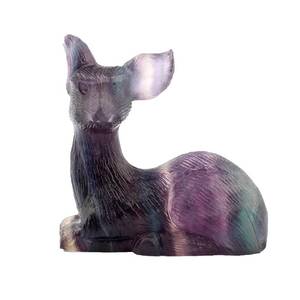 lot 4336 image: 2.0inches Natural Colorful Fluorite Deer Pocket Rainbow Stone Hand Carved Animal Figurine