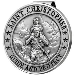 lot 4343 image: PloreWay Saint Christopher Medal for Car, Metal St. Christopher Car Visor Clip, Gifts for Catholic Men, Talisman for Safety, Automotive Visor Accessories, Gift for Drivers, Families, Friends