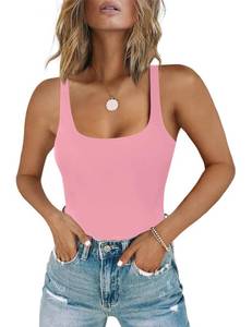 lot 4370 image: Chunpin Womens Square Neck Tank Bodysuit Sleeveless Tank Top Double Lined Body Suit Going Out Outfits Thong Bodysuits Pink S