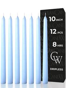lot 4376 image: CANDWAX Light Blue 10 inch Taper Candles Set of 12 - Unscented Smokeless Dripless Tall Candlesticks - Perfect for Special Occasions, Ordinary Dinners and as Easter Candles - Light Blue Candle Sticks