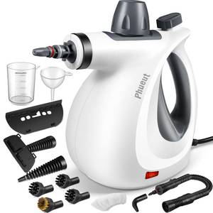 lot 5335 image: Pressurized Handheld Multi-Surface Natural Steam Cleaner with 12 pcs Accessories, Multi-Purpose Steamer for Home Use, Steamer for Cleaning Floor, Upholstery, Grout and Car (Grey) (Grey)