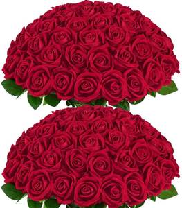 lot 5345 image: 50 Pcs Red Roses Artificial Flowers, Real Touch Velvet Roses Bouquet Fake Flowers Bulk, Artificial Roses with Long Stems for Birthday Gift Women Mom DIY Bridal Wedding Centerpiece Decorations