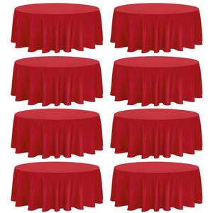 lot 5352 image: Fivenl 8 Pack Premium Round Tablecloth 108 Inch Red Round Table Covers Bulk Washable Polyester Fabric Round Table Clothes for Wedding Party Reception Banquet Buffet Restaurant (Red, 108 Inch)