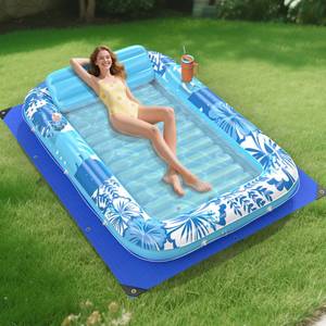 lot 5355 image: Inflatable Tanning Pool Lounger Float with Protection Tarp, 85 x 57 Pool Floats Adult with Pillow, 6 in 1 Suntan Tub Raft Floatie, Sunbathing Water Bed Lounge Blow Up Kids Ball Pit Party Gifts-Blue