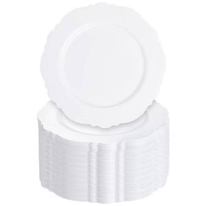 lot 5357 image: WDF 60pcs White Plastic Plates -10.25inch Baroque White Disposable Dinner Plates for Upscale PartiesWedding