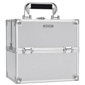 lot 5366 image: FRENESSA Makeup Train Case Makeup Organizer Box Portable Cosmetic Travel Case with Lock 4 Trays Aluminum Hard Vanity Box Make Up Artist Nail Beauty Storage Organizer Cosmetic Suitcase Bright Silver
