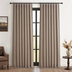 lot 5367 image: QJmydeco Dark Flax Black Out 96 Inch Long Boho Curtains 2 Panel Set, Farmhouse Curtain for Living Room DarkeningThermalNoise Reduction Textured Linen Drape 8ft Hook&Ring Included Chocolate 50x96