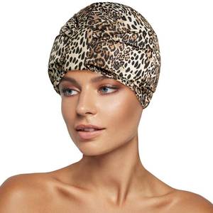 lot 6106 image: INNELO Luxury Shower Cap for Women Reusable Waterproof, Double Layered Shower Hair Cap with Adjustable Elastic Strap, Large Satin Lined Shower Bath Cap for Long Curly Straight Hair, Leopard