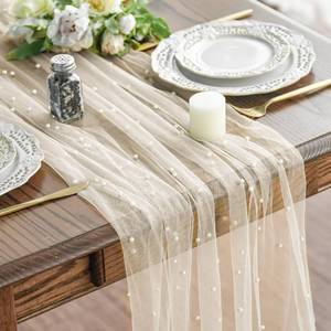 lot 6108 image: Artoid Mode 6PCS Pearl Beige Gauze Table Runner 120 Inch 10FT, Seasonal Sheer Dining Holiday Wedding Birthday Baby Shower Table Decor for Home Party