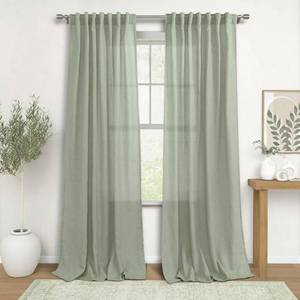 lot 6116 image: KOUFALL Sage Green Back Tab Rod Pocket Linen Sheer Curtains for Living Room 52x90 Inches Long
