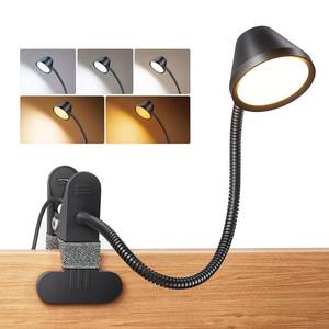 lot 6122 image: LEPOWER Clip on Light, 7W Reading Lights for Books in Bed with 5 Colors & Stepless Dimming, RG0 Eye-Care, Amber Glow Light & Auto Timer, Strong Clamp with Adapter for Headboard, Bedside, Desk, Black