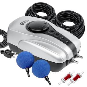 lot 6147 image: AquaMiracle All-in-One Koi Pond Aerator for Outdoor Pond up to 1000 Gallons, Air Pump Aeration Kit with 2 Outlets Air Stones Airline Tubing Check Valves