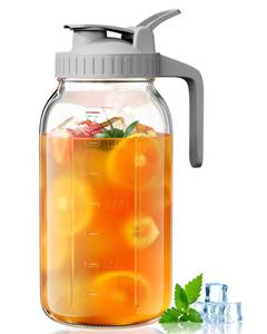 lot 6148 image: OneDream Glass Pitcher with Lid �� 64oz Glass Mason Jar Pitcher with Wide Mouth, Airtight Seal, Leak-Proof, Spout Design �� Ideal for Iced Tea, Sun Tea, Cold Beverages, and Home Entertaining