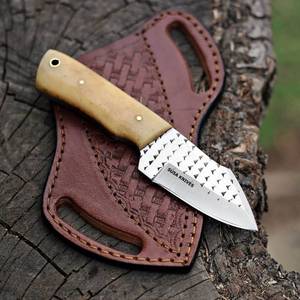 lot 6152 image: SUSA KNIVES Custom Handmade 7 fixed blade hoof rasp knifeCow boy knifeDamascus steel Bull cutter knife, cowboy knives with pancake leather sheath (SUSA 120)