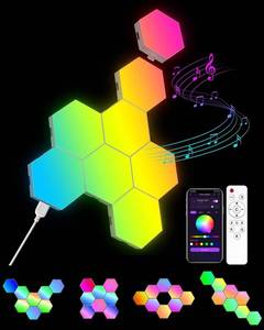lot 6164 image: Kangtaixin Hexagon LED Lights 8 Pack - RGB Wall Panels with Music Sync, Smart App & Remote Control, DIY Modular Hex Light for Gaming Room, Bedroom, Living Room, Wall Decor
