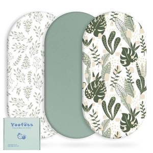 lot 6165 image: Yoofoss Bassinet Sheets for Baby,3-Pack Fitted Bassinet Sheets Set Compatible with Halo Bassinest Swivel Sleeper,Baby Delight,Angelbliss,Soft Breathable Bassinet Mattress Sheets(GreenLeaf)