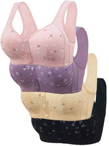 lot 6170 image: A4pcs Daisy Bras for Older Women Padded No Underwire Snap Front Closure Full Coverage Comfort Senior Wireless Bralettes (US, Alpha, size Medium, Regular, Regular, 4 Pack (BlackYellowPinkPurple))
