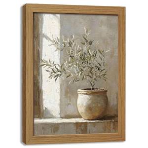 lot 6177 image: Vintage Olive Tree Canvas Wall Art, French Country Oil Style Prints Wall Decor, Farmhouse Plant Pictures for Living Room Bathroom Bedroom Home Decor Gifts 16x12inch Wood Framed